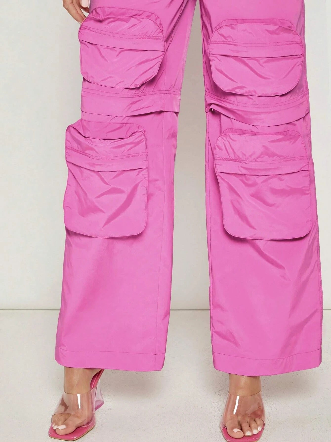 CM-BS637043 Women Casual Seoul Style Slant Pocket Ruched Detachable Pants - Pink