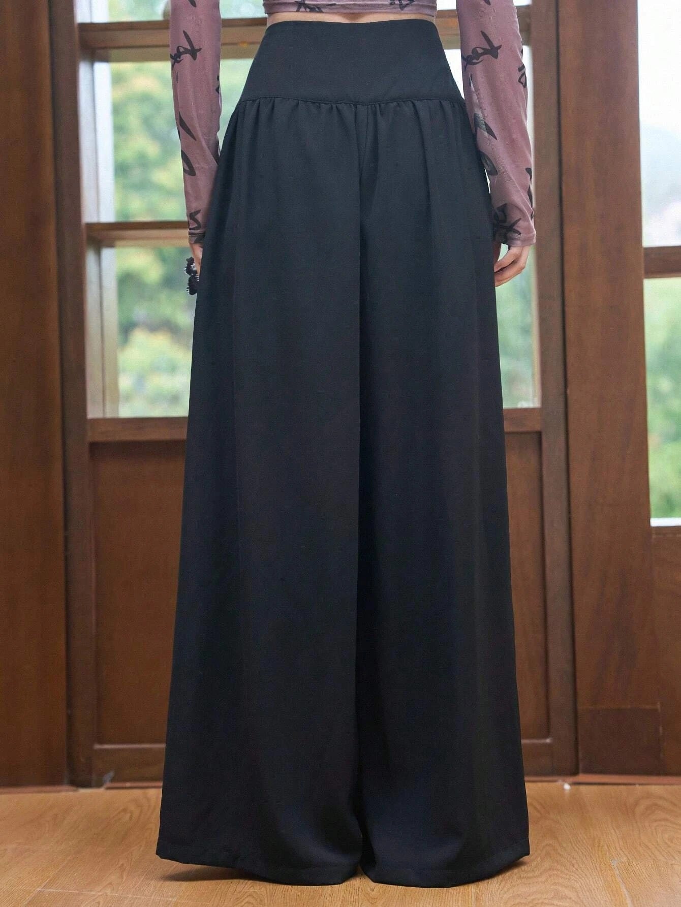 CM-BS191407 Women Elegant Seoul Style Solid Wide Leg Pants - Black