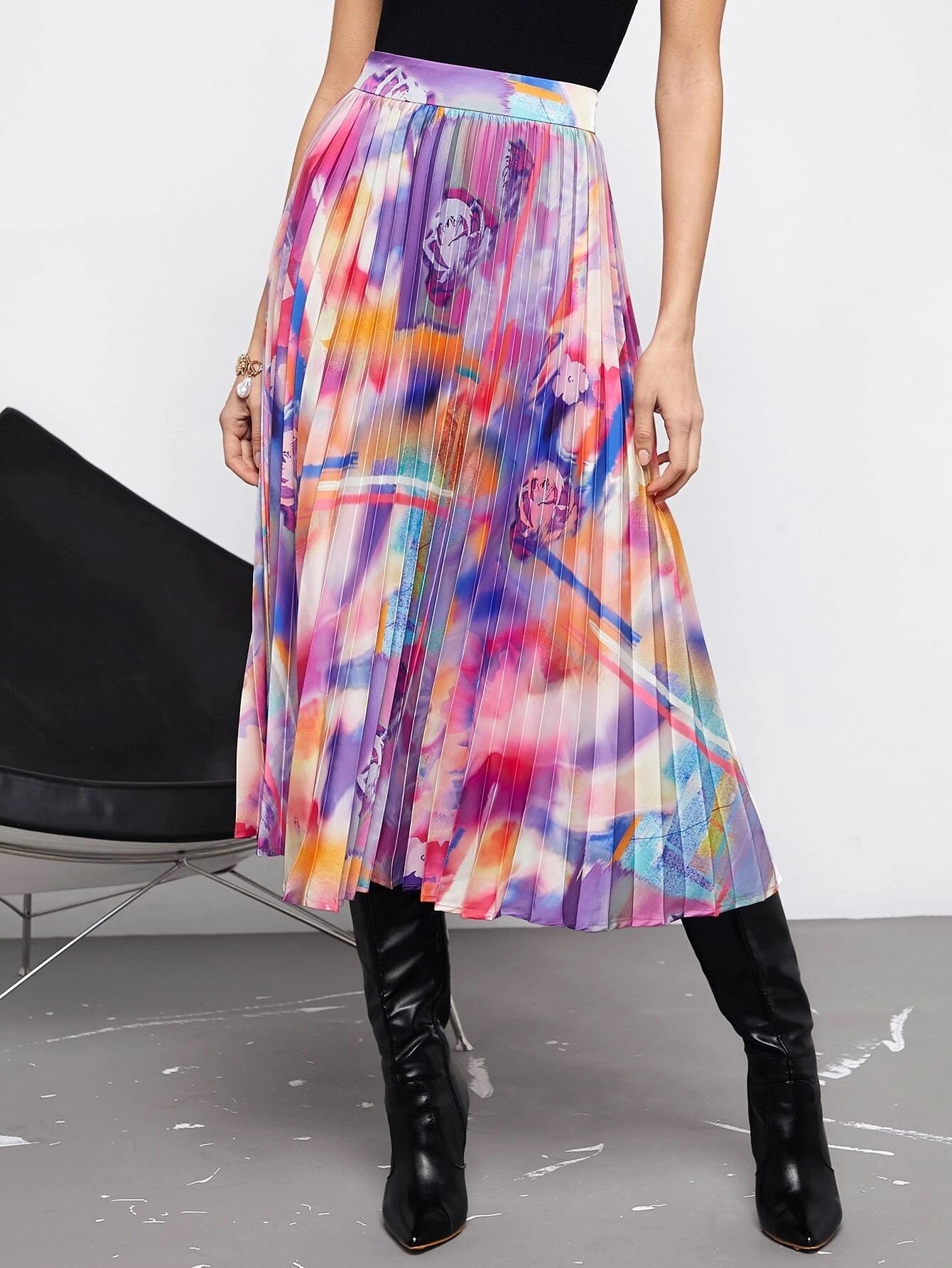 CM-BS647519 Women Casual Seoul Style High Waist Tie Dye Pleated Skirt