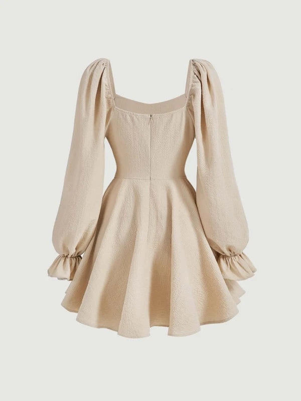 CM-DS134413 Women Trendy Bohemian Style Sweetheart Neck Flounce Sleeve Lace Up Corset Dress