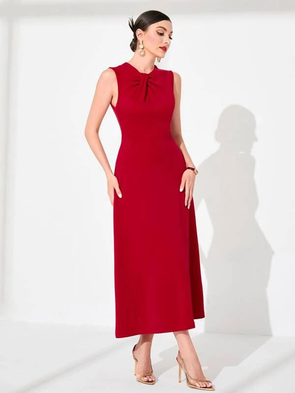 CM-DS475299 Women Elegant Seoul Style Sleeveless Twist Front Solid Dress - Red