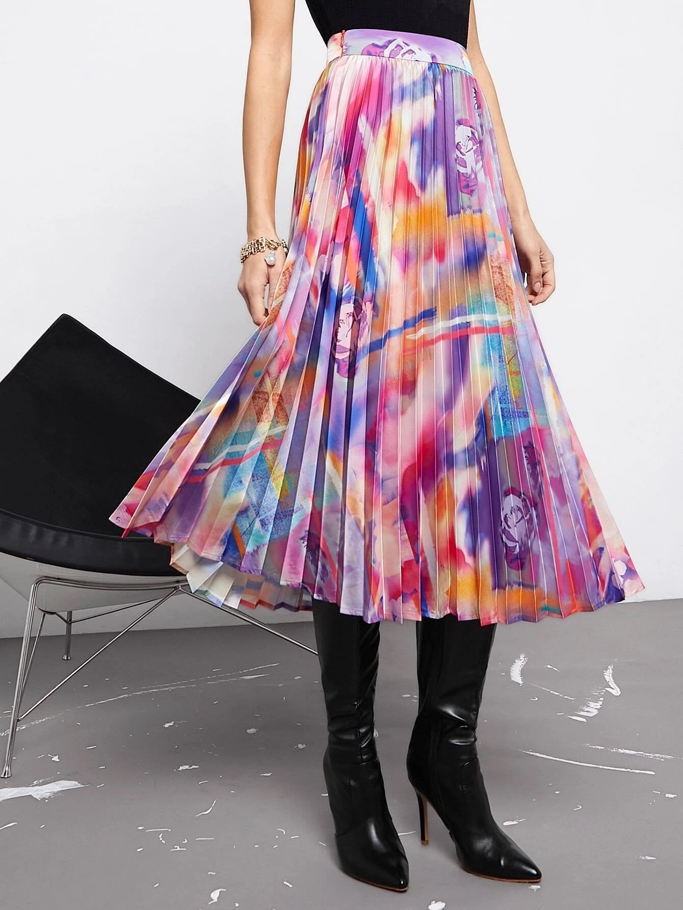 CM-BS647519 Women Casual Seoul Style High Waist Tie Dye Pleated Skirt