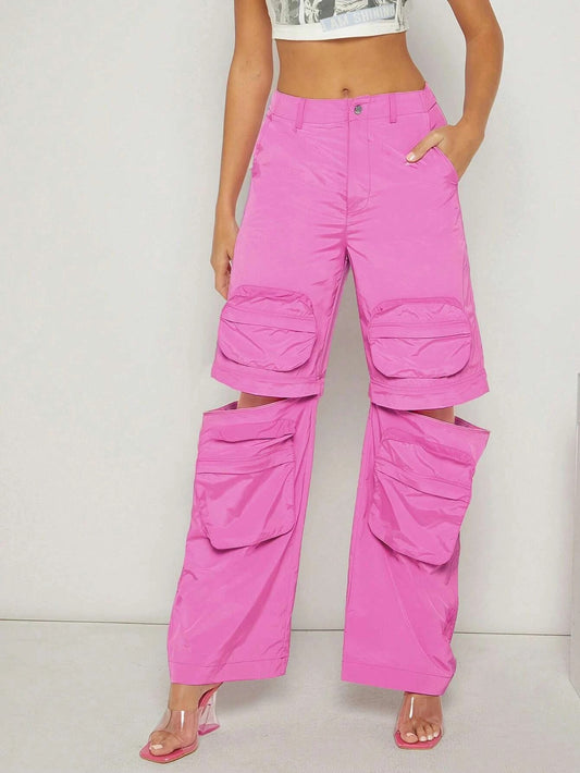 CM-BS637043 Women Casual Seoul Style Slant Pocket Ruched Detachable Pants - Pink