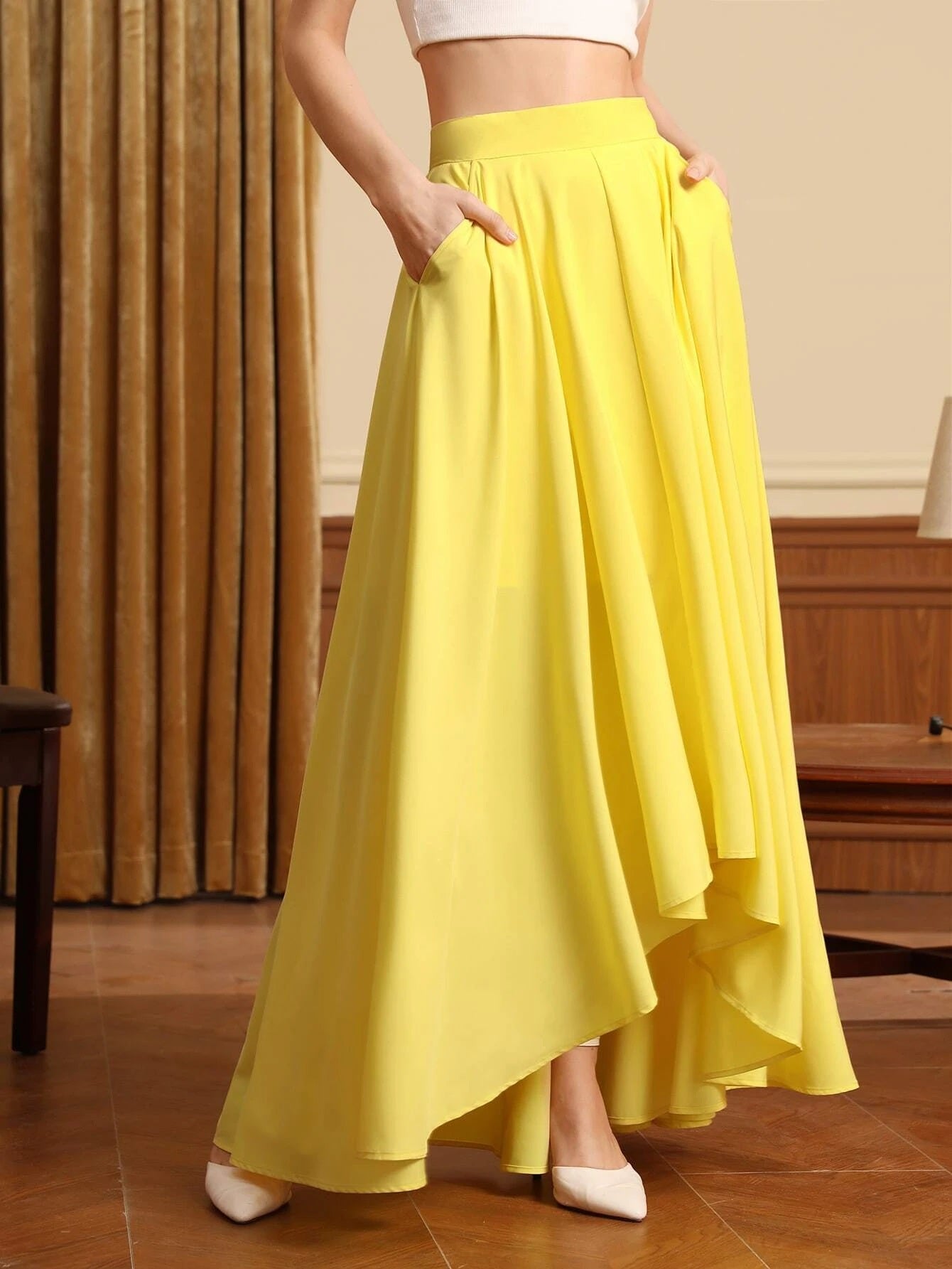 CM-BS964499 Women Trendy Bohemian Style High Waist Asymmetrical Hem Skirt - Yellow