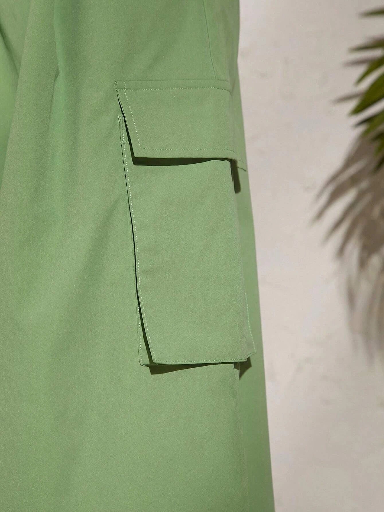 CM-BS104206 Women Casual Seoul Style Solid Flap Pocket Side Drawstring Waist Cargo Pants