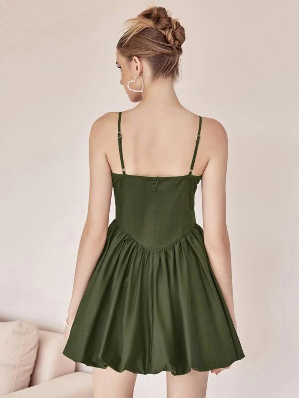 CM-DS210007 Women Elegant Seoul Style Zip Back Flare Hem Cami Dress - Army Green