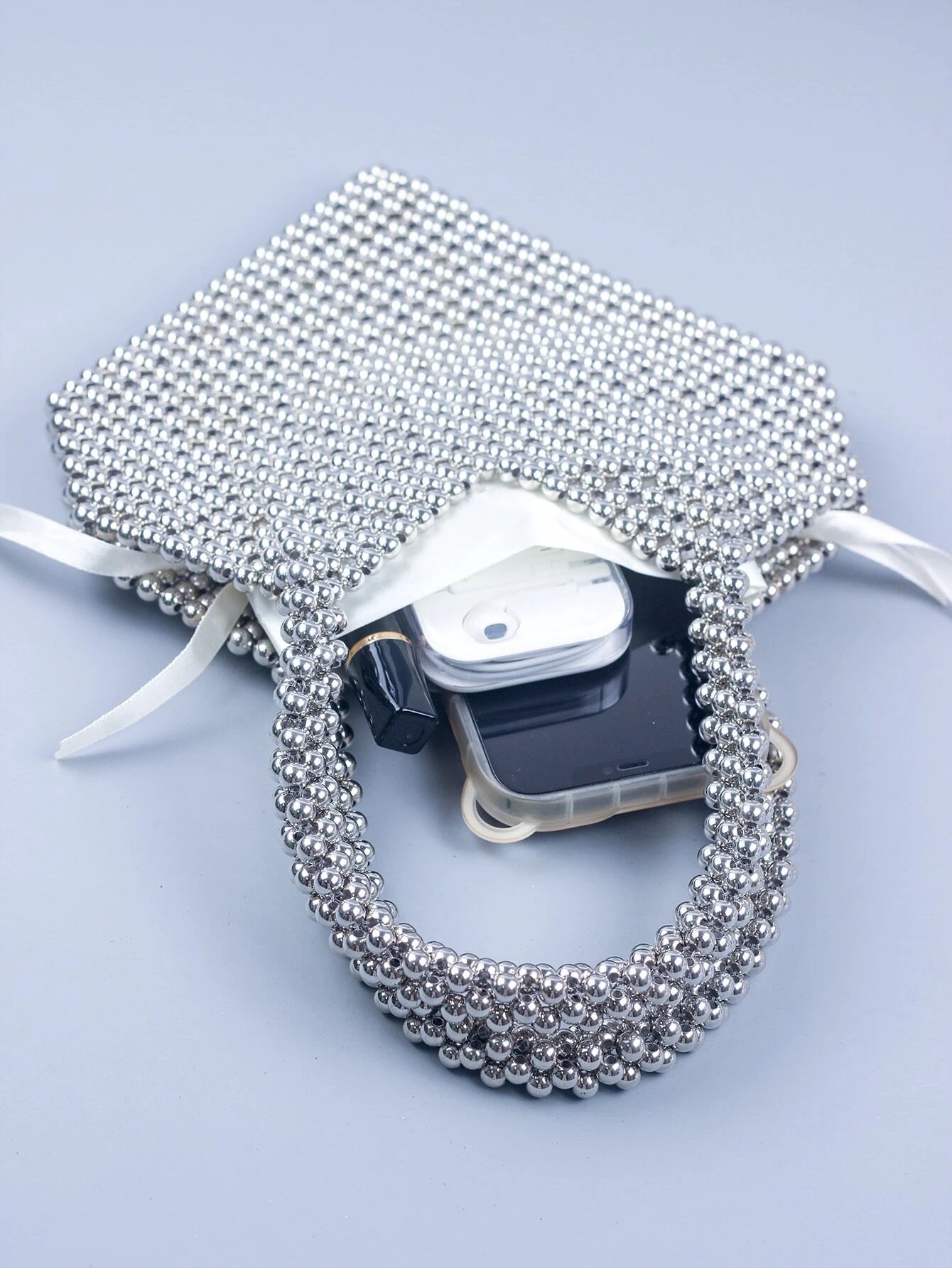 CM-BGS427627 Women Trendy Seoul Style Drawstring Detail Beaded Shoulder Bag