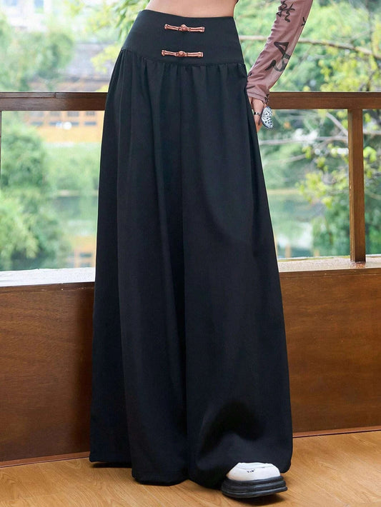 CM-BS191407 Women Elegant Seoul Style Solid Wide Leg Pants - Black