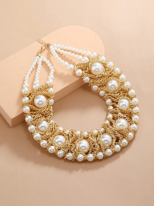 CM-AXS762303 Women Trendy Seoul Style Faux Pearl Decor Necklace