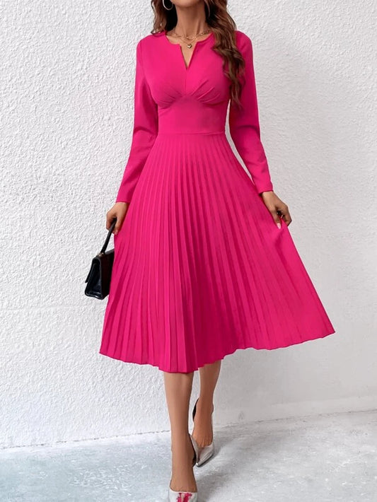 CM-DS121286 Women Elegant Seoul Style Sleeveless Notched Neckline Pleated Hem Dress
