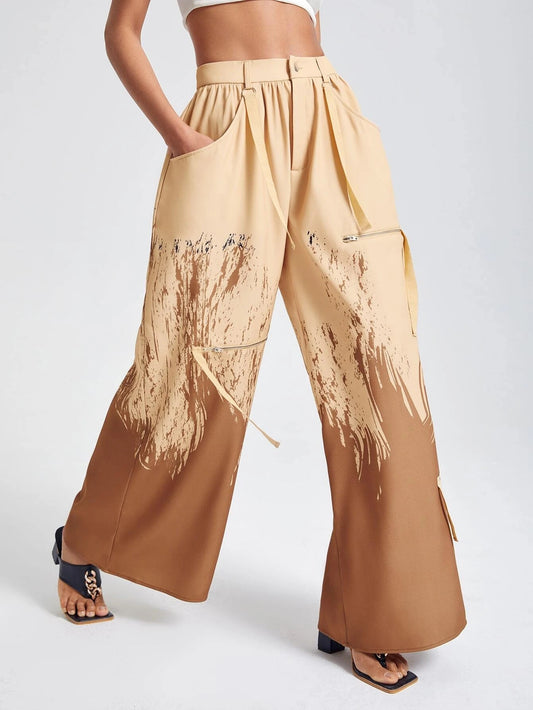 CM-BS255475 Women Casual Seoul Style Graphic Print Wide Leg Pants