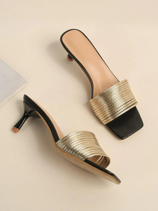 CM-SHS729328 Women Trendy Seoul Style Metallic Stiletto Heeled Mule Sandals