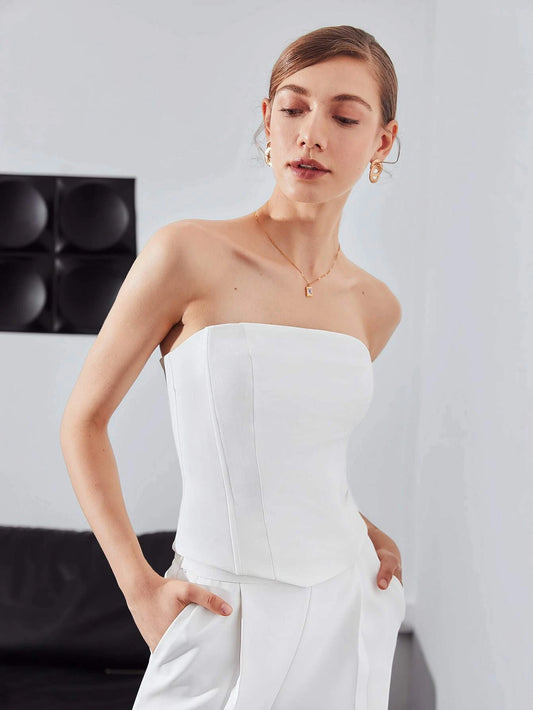 CM-TS465918 Women Charming Seoul Style Overbust Asymmetrical Corset Top - White
