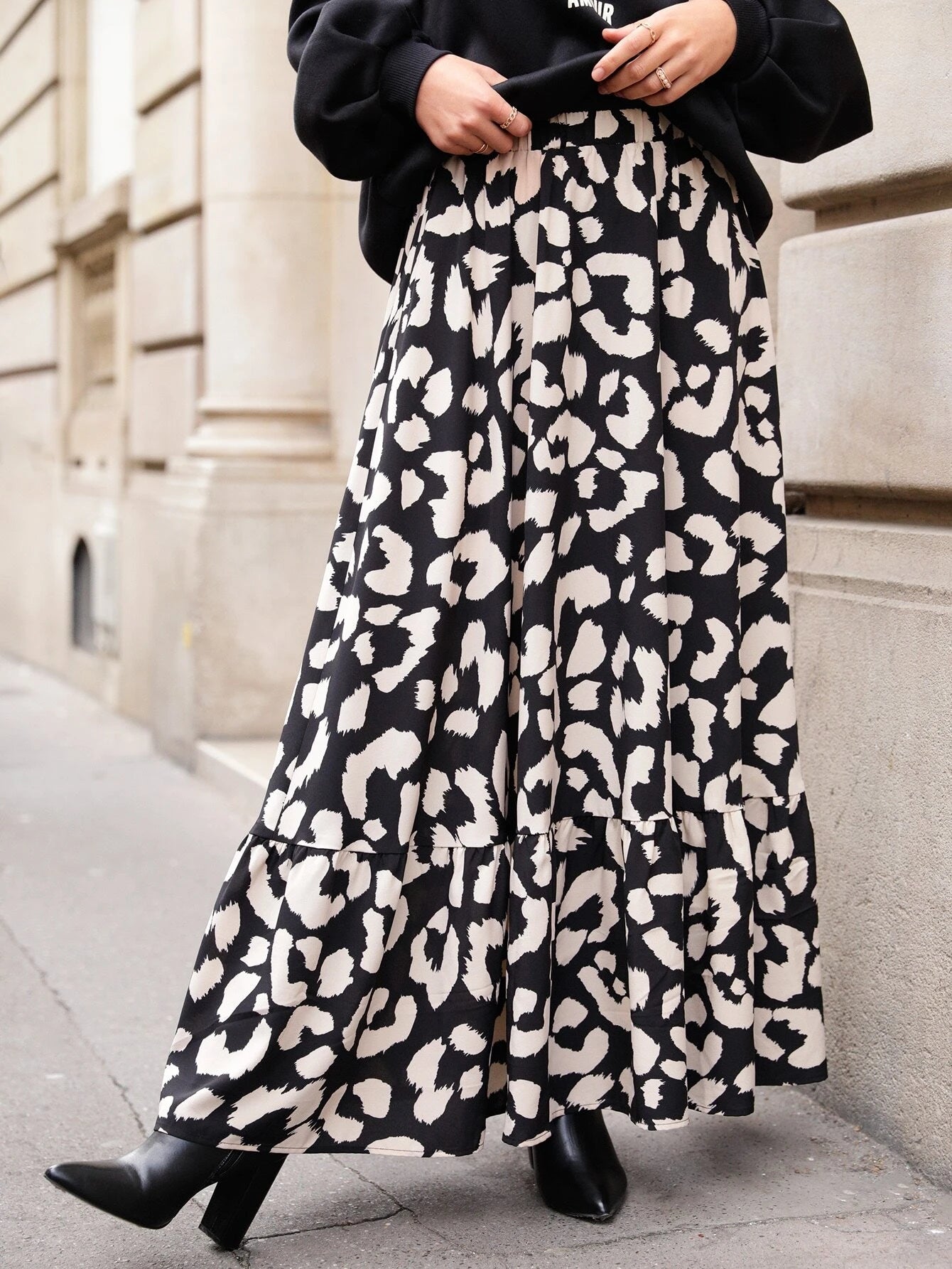 CM-BS081182 Women Casual Seoul Style High Waist Leopard Print Flare A-Line Skirt