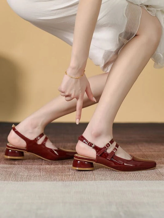 CM-SHS615391 Women Trendy Seoul Style Buckle Detail Slingback Flats - Burgundy