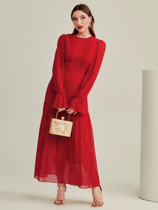 CM-DS788999 Women Elegant Seoul Style Ruffle Trim Flounce Sleeve Dress