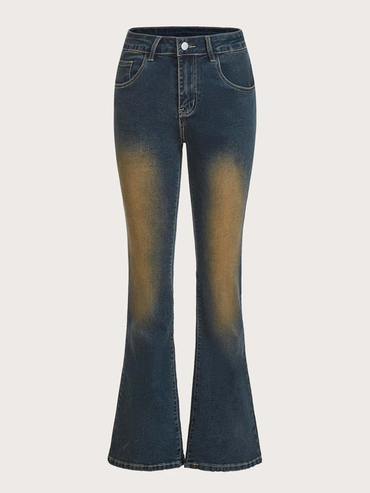 CM-BS455229 Women Preppy Seoul Style Dark Wash Flare Leg Jeans