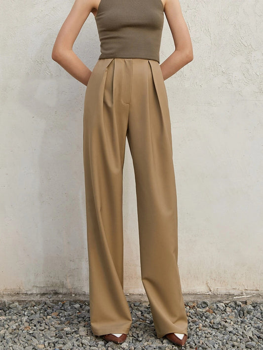 CM-BS258391 Women Elegant Seoul Style High Waist Fold Pleated Pants - Khaki