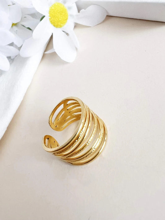 CM-AXS373505 Women Trendy Seoul Style Hollow Out Cuff Ring - Yellow Gold
