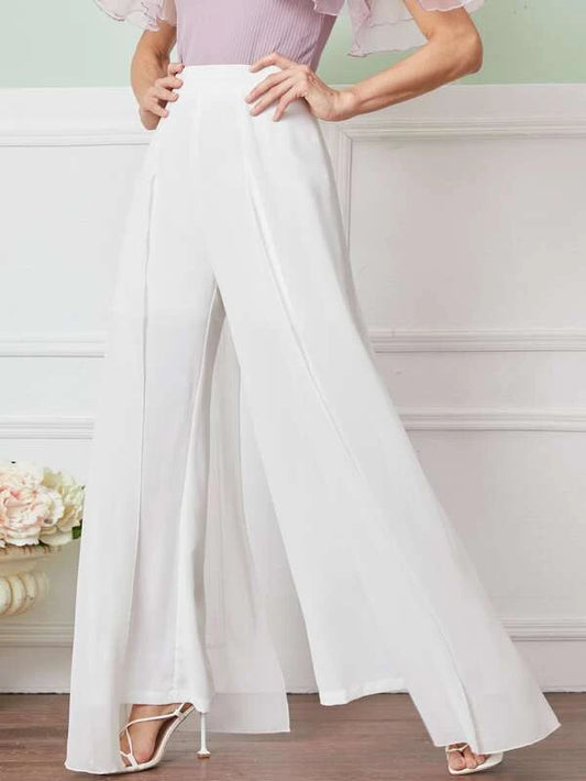 CM-BS425447 Women Elegant Seoul Style Zipper Back Wide Leg Pants With Cape