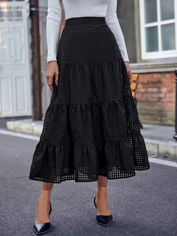 CM-BS895915 Women Elegant Seoul Style High Waist Ruffle Hem Skirt - Black