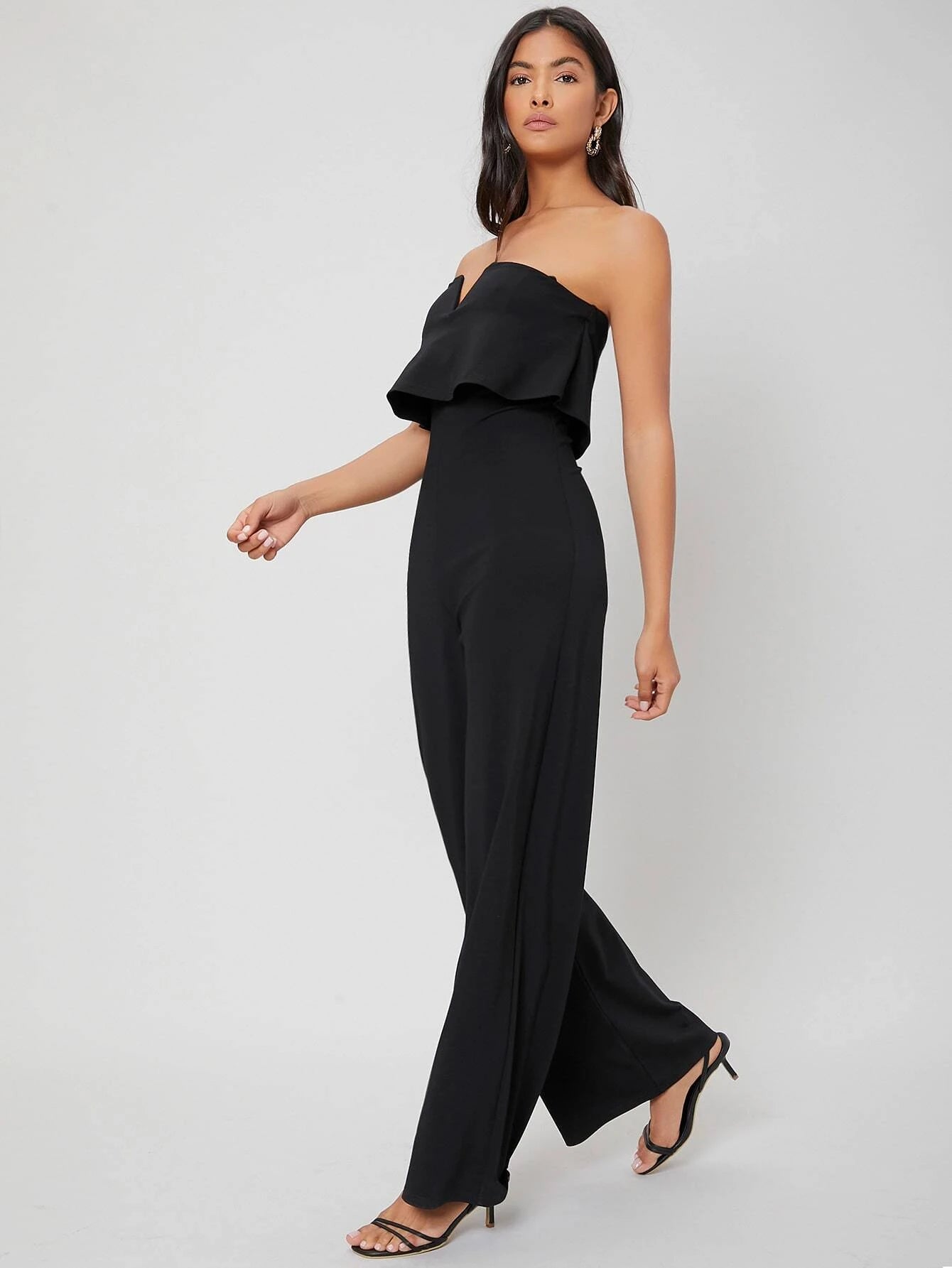 CM-JS126427 Women Elegant Seoul Style Tube V-Bar Sleeveless Jumpsuit - Black
