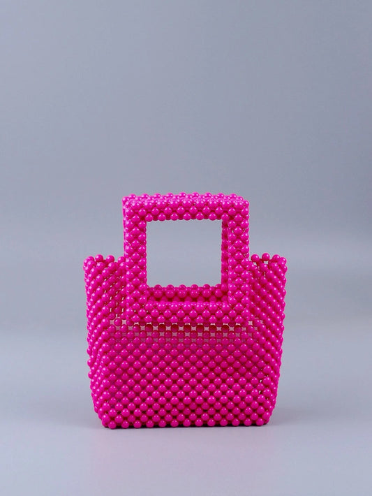 CM-BGS020629 Women Trendy Seoul Style Mini Beaded Square Bag - Hot Pink