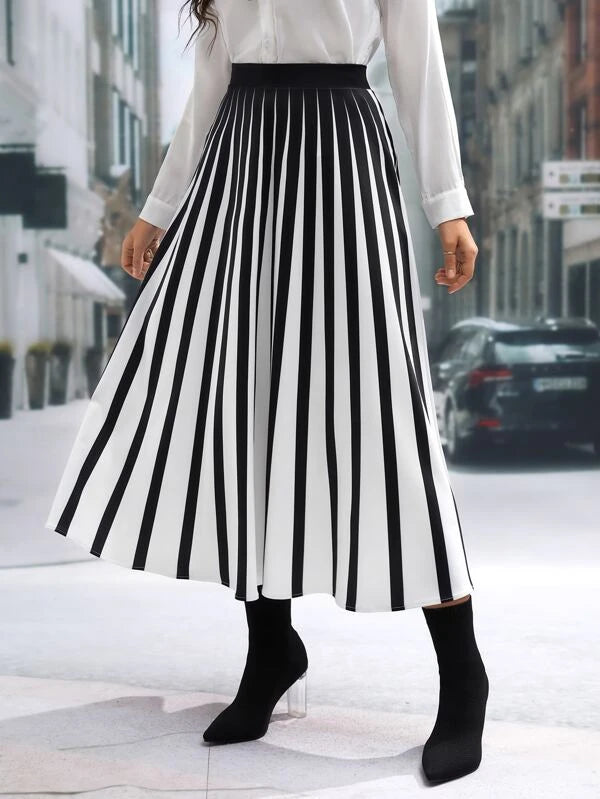 CM-BS945110 Women Casual Seoul Style High Waist Two Tone Pleated Skirt