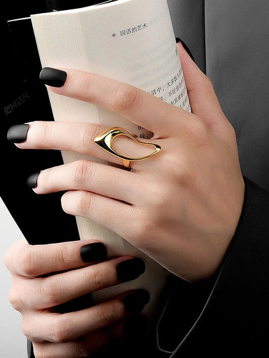 CM-AXS532443 Women Trendy Seoul Style Minimalist Cuff Ring - Yellow Gold