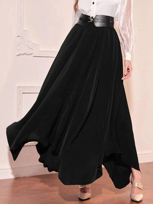 CM-BS503112 Women Elegant Seoul Style High Waist Hanky Hem Skirt - Black