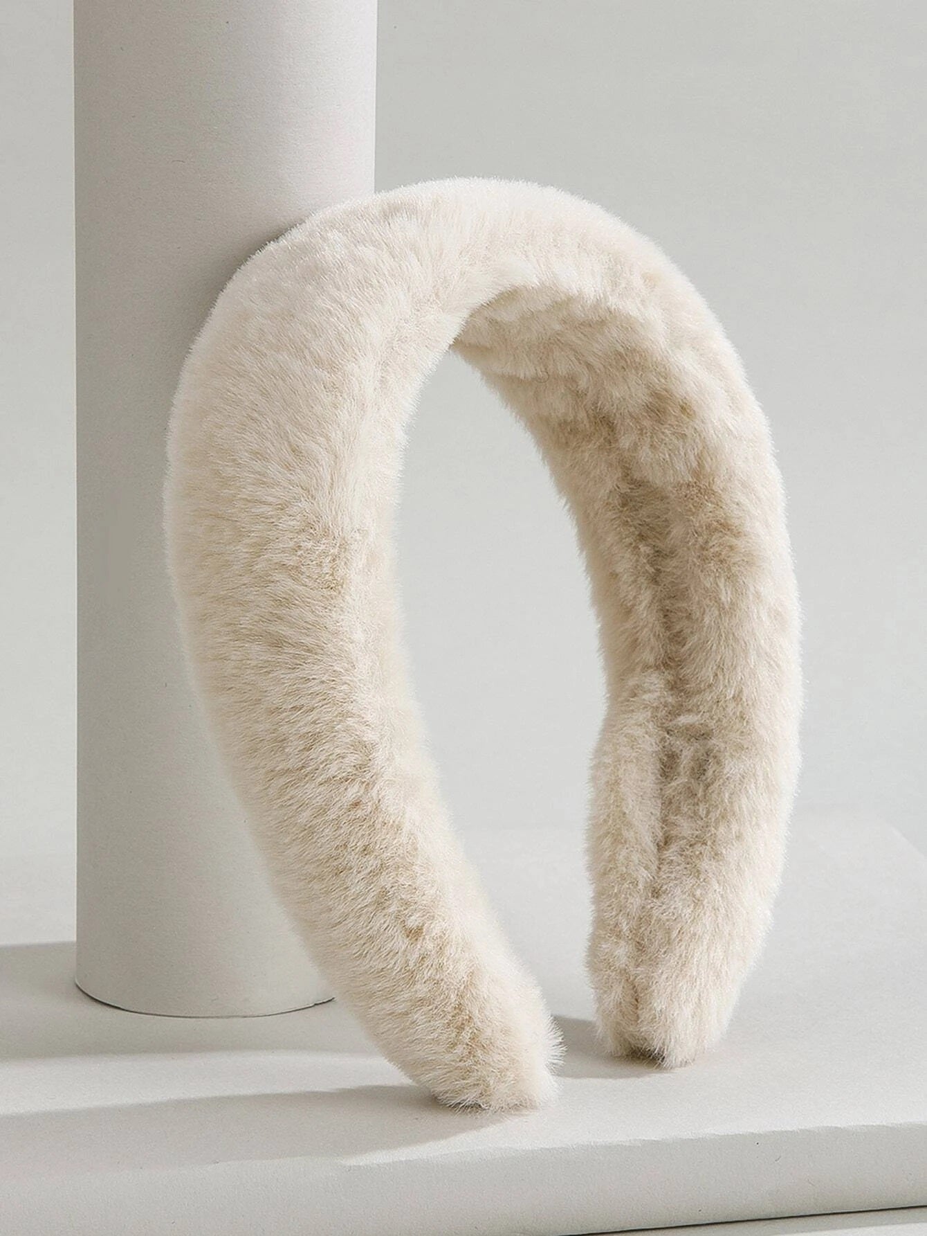 CM-AXS915507 Women Seoul Style Solid Fuzzy Headband - Beige