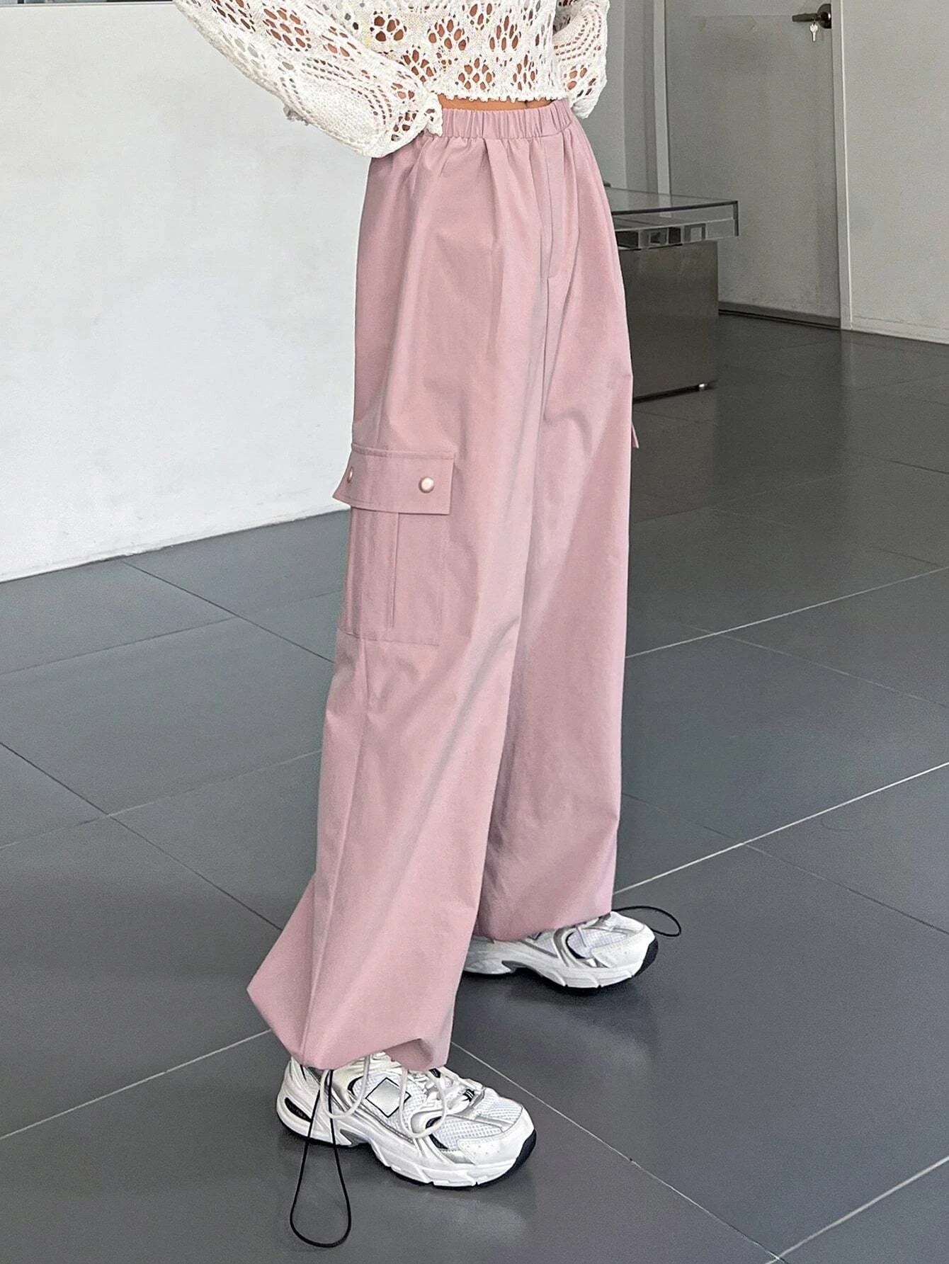 CM-BS834953 Women Casual Seoul Style Flap Pocket Side Drawstring Hem Cargo Pants