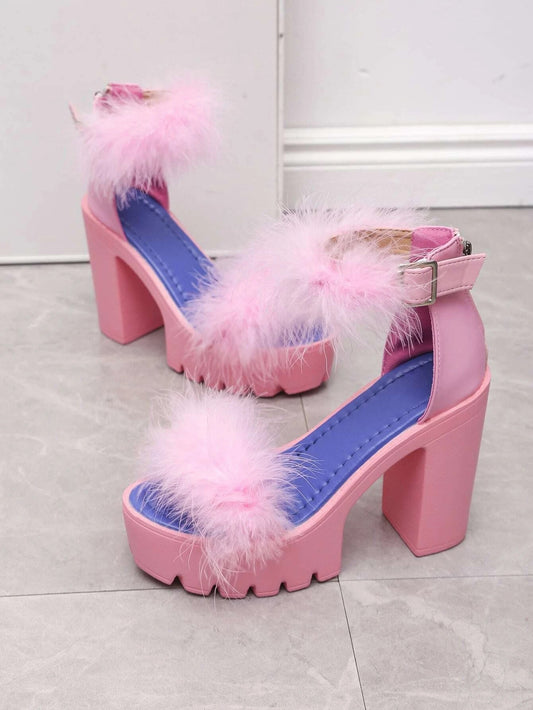 CM-SHS229220 Women Trendy Seoul Style Buckle Zipper Back Platform Chunky Heeled Sandals