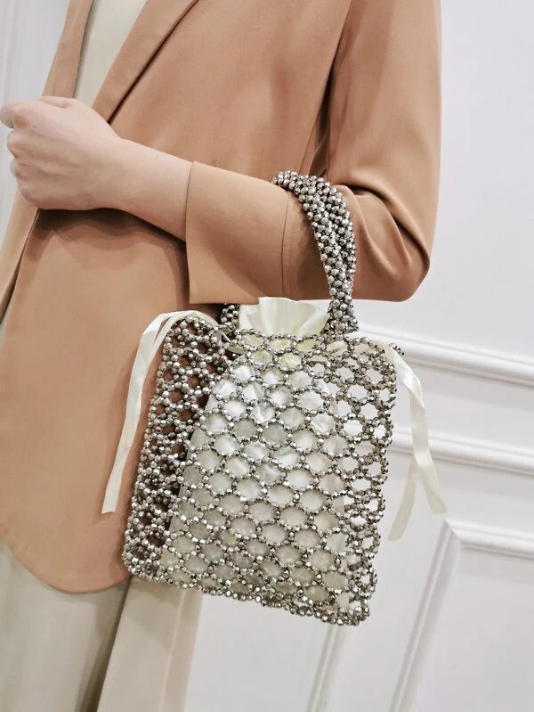 CM-BGS997596 Women Trendy Seoul Style Hollow Out Design Satchel Bag - Silver