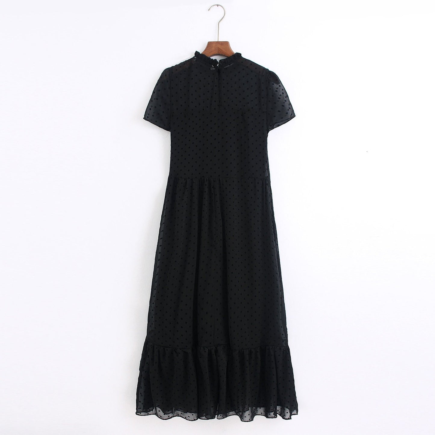 CM-DF009894 Casual Seoul Style Polka Dot Mesh Short Sleeve Long Dress - Black