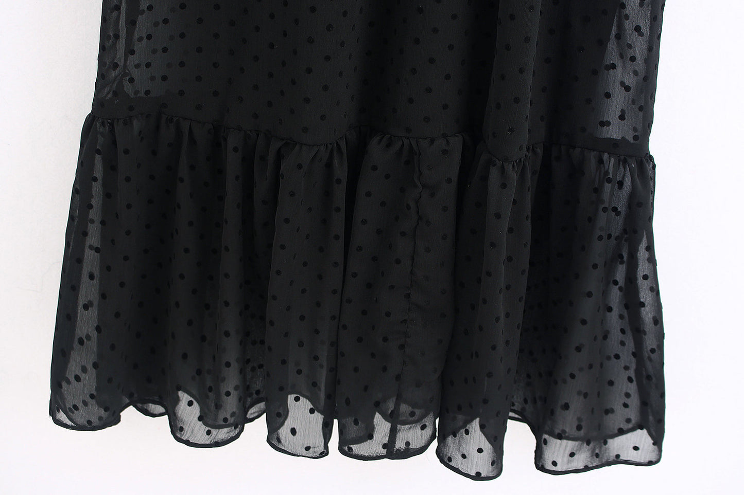 CM-DF009894 Casual Seoul Style Polka Dot Mesh Short Sleeve Long Dress - Black